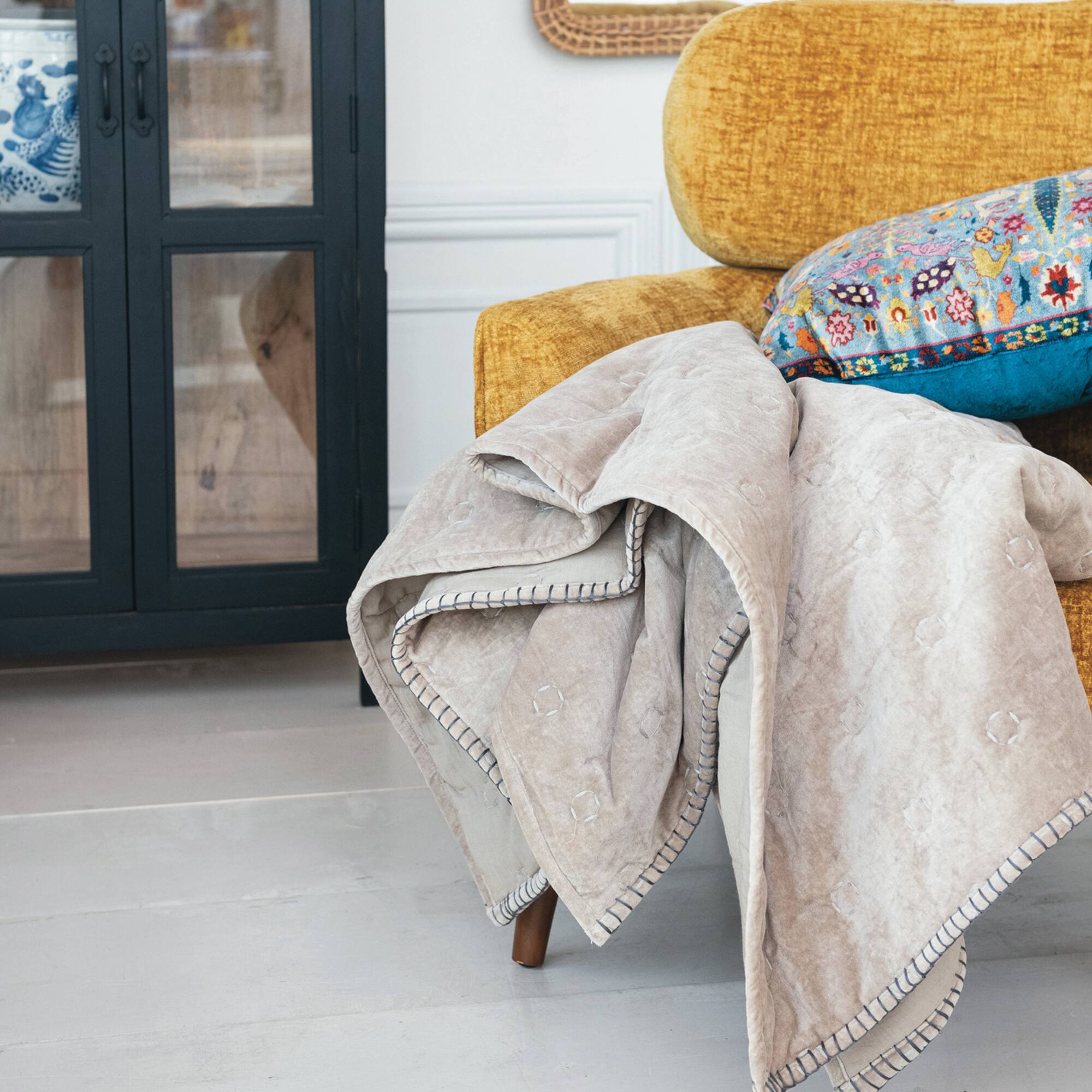 Hello Honey® Taupe Cotton Velvet Quilted Throw
